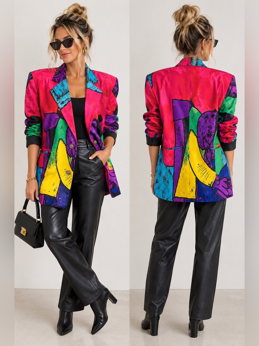Vintage 80s Picasso Rainbow Blazer Jacket Wearable Art Oversized Women OS